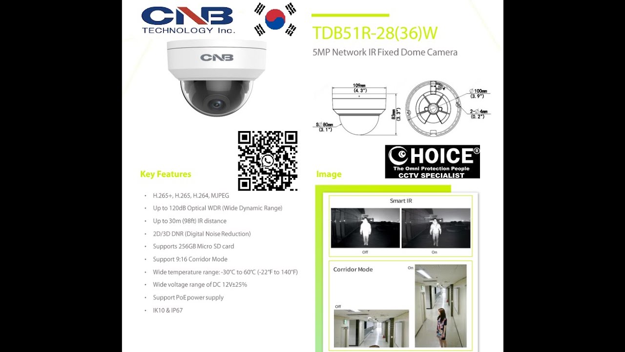 CNB KOREA 5MP Dome Camera TDB51R KOREA CCTV Security System H 265+ POE ONVIF IR 30meter IP67 256GB