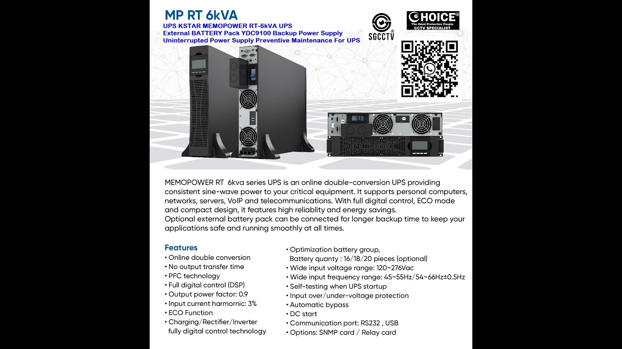 UPS KSTAR MEMOPOWER RT 6kVA UPS External BATTERY Pack YDC9100 Backup Power Supply Uninterrupted