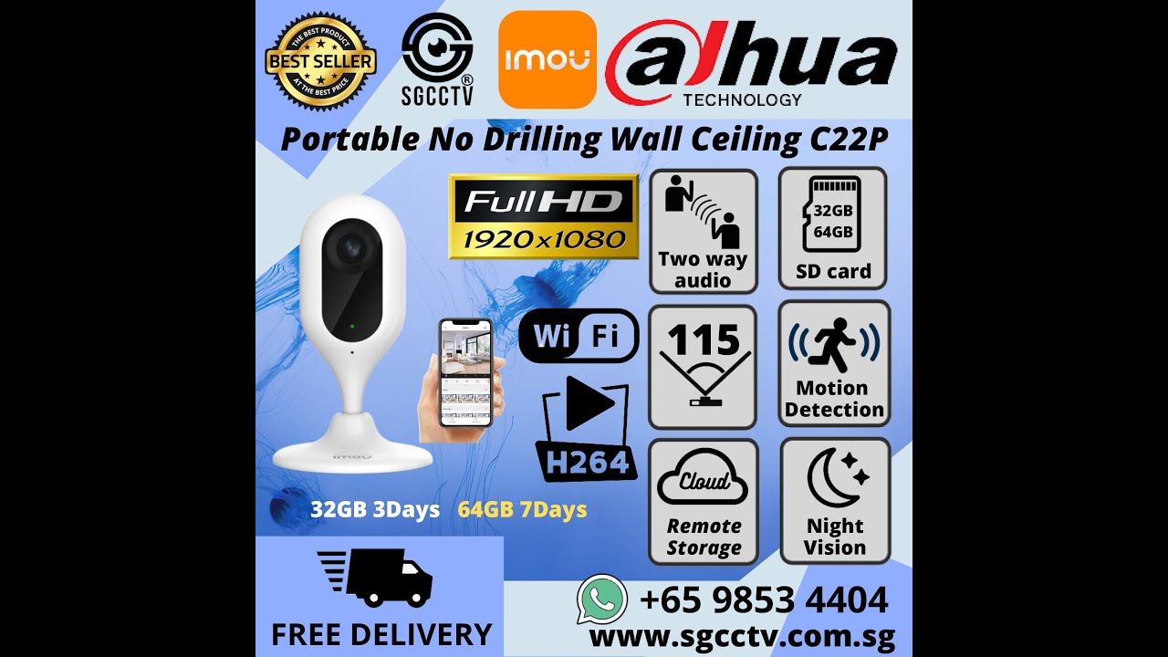 DAHUA IMOU IP Camera C22P   2MP 1080P 2 Way Audio No Drilling  Access Point WIFI Internet Mobile APP