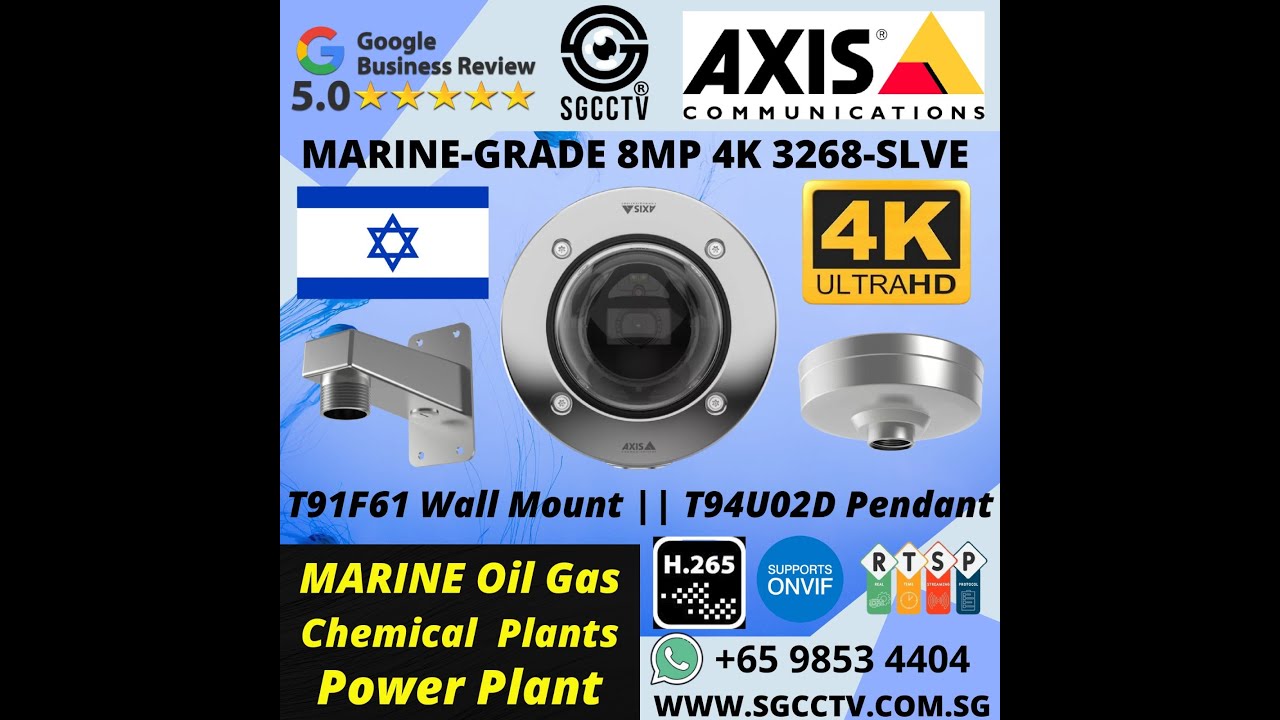 AXIS Marine grade 8MP 4K Dome Camera P3268 SLVE T91F61 Wall Mount T94U02D Pendant CCTV Store