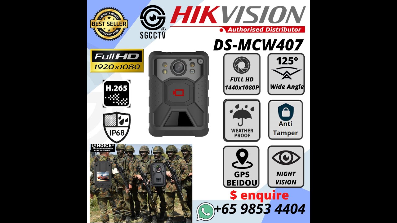 Body Worn Camera Hikvision DS MCW407 Security Officer Police Force Army Officer Video Evidence