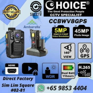 Body Worn Camera CCBWV8GPS 5MP H.265 2560X1440 45M WDR Video Protected Leakage Format Digital Evidence Management System DEMS Software Ambarella A7LA50 GPS