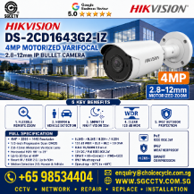 HIKVISION 4MP Motorized Varifocal DS-2CD1643G2-IZ 2.8-12mm IP Bullet Camera Night Vision IP67 iVMS-4200 CCTV CAMERA SINGAPORE