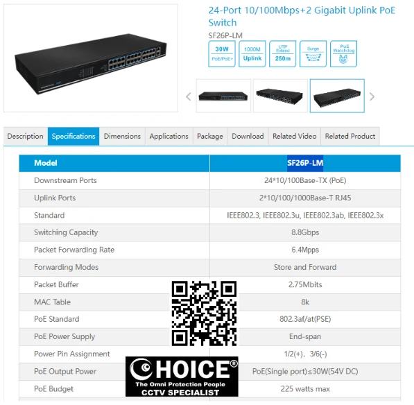 UTEPO Switch Singapore SF26P-LM 24 Ports 2 Gigabit PoE Switch Security system supplier CCTV Security system installation Burglar alarm store