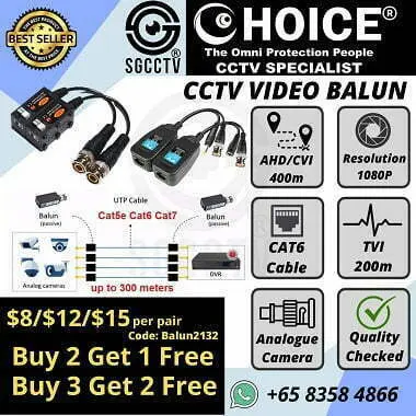 CCTV Cable Video Balun 8MP CAT5 CAT6 Data Transmitter Save Cost Stay Competitive Reliable Quality CCTV Singapore Security System SGCCTV Repair