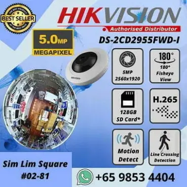 HIKVISION 5MP FishEye DS-2CD2955FWD-I H.265 360 degrees Angle SD Storage Digital Noise Reduction Singapore Hikvision Security System SGCCTV CCTV Camera Repair