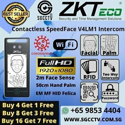 ZKTeco FACE PALM V4LM1 SpeedFace Detection Hand RFID QR code Password Payroll Time Attendance Facial Recognition Door Access Control Singapore SME Gov Grant