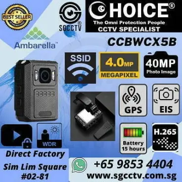 Body Worn Camera CCBWCX5B Police Body Worn 4MP Video 40MP Photo 13~15 hours WIFI SSID GPS Location Electronic Image Stabilization EIS