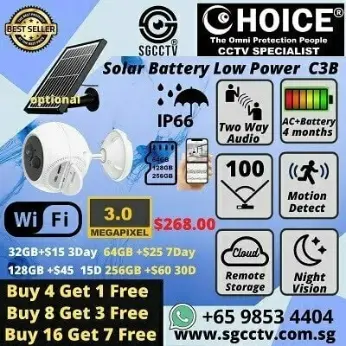 Solar-Powered Battery CCTV CCSOLARC3B 3MP IP66 Cloud Storage Security Camera Solar CCTV Solar Monitoring Surveillance Camera IP Camera Singapore