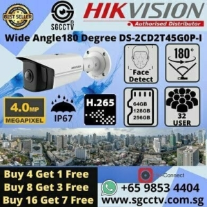 Hikvision Wide Angle DS-2CD2T45G0P-I 4MP 2K 180 degree Hik-Connect iVMS4500 CCTV Camera SD Card Storage IP67 Weatherproof Face Detection
