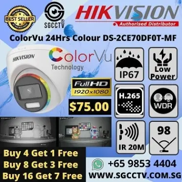 HIKVISION DS-2CE70DF0T-MF ColorVu Dome Camera IP POE Network Camera 24hours Color Warm-light 20m H.265+ 2MP 1080P POE Ethernet Hik-Connect ivms4200 ivms4500