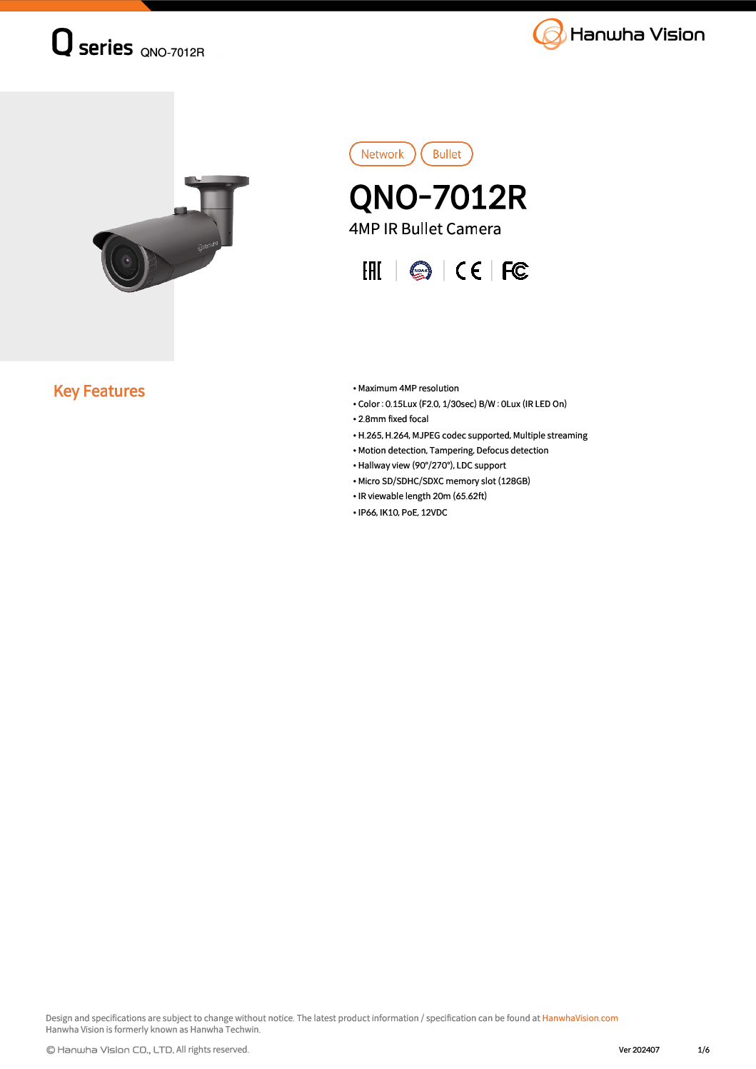 WISENET 4MP CCTV BULLET QNO-7012R South Korea Samsung HANWHA Techwin Military Government Agency CCTV Camera Security System 5 WISENET 4MP CCTV BULLET QNO-7012R South Korea Samsung HANWHA Techwin Military Government Agency CCTV Camera Security System - Image 5