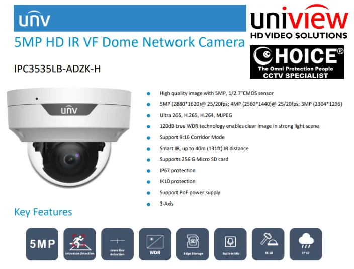 UNV IP CAMERA DOME IPC3535LB-ADZK-H Uniview POE CCTV CAMERA