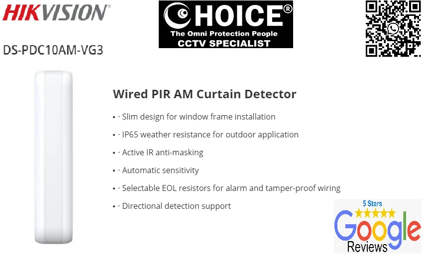 HIKVISION ALARM Wired PIR AM Curtain Detector DS-PDC10AM-VG3 Versatile Mounting Options Adjustable Sensitivity Weatherproof Design Integration with Alarm Systems Wireless Security Alarm Home Alarm System