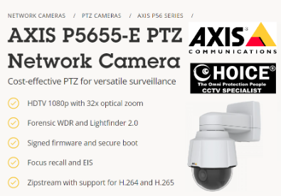 AXIS CCTV Camera PTZ P5655–E HDTV 1080p 32x Optical Pan Tilt Zoom Forensic WDR Lightfinder CCTV Store Security System Singapore