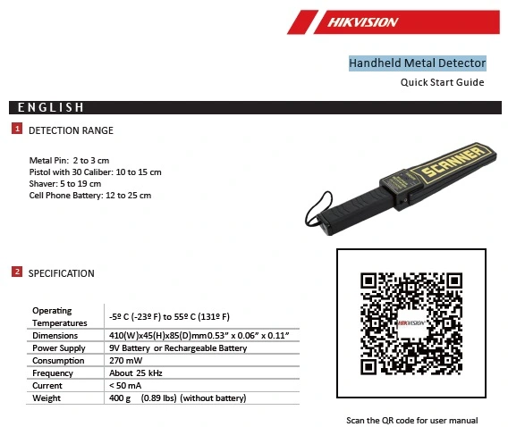 HIKVISION Handheld Metal Detector UD23074B How do Handheld Metal Detector work Transport Stations Public Scanner Embassies Airports Terminals Security Screening