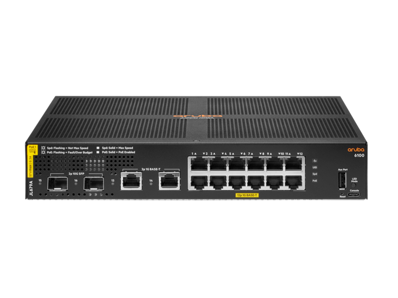 HPE Aruba Networking CX6100 12G Class4 PoE 2G/2SFP+ 139W Switch 12 Gigabit Ethernet Ports 2 Gigabit Network Switching Power Distribution