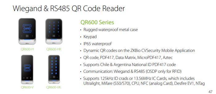 ZKTECO Wiegand & RS485 QR Code Reader QR600 QR Code Technology Dual Communication Interfaces Multi-Function Reader LED Indicator Weatherproof Design Remote Management