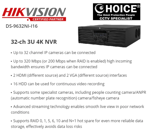 HIKVISION NVR RAID DS-9632NI-I16 CCTV SERVER Security system supplier Security system installation CCTV Security Camera Singapore