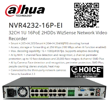 DAHUA NVR 32CH NVR4232-16P-EI NVR5432-16P-EI H.265 Face People Counting Network Recorder Security System CCTV Camera Singapore