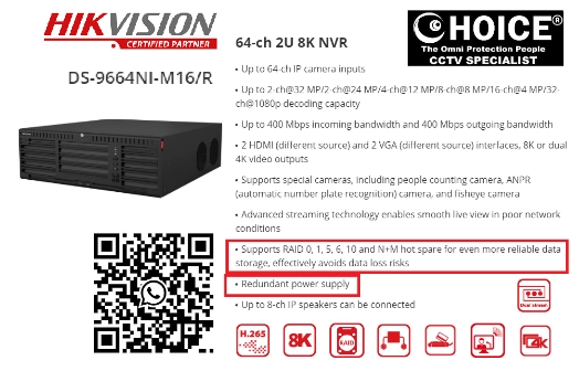 HIKVISION NVR RAID DUAL POWER DS-9664NI-M16 CCTV SERVER Security system Supplier Installation CCTV Security Camera Singapore