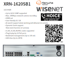 Hanwha Techwin Wisenet NVR 16CH XRN-1620SB1 16-PoE Port Samsung Security Camera CCTV Camera Repair KOREA SECURITY SYSTEM