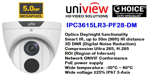 UNV IP Camera IPC3615LR3-PF28-D 5MP Dome IP67 Outdoor Weatherproof Night Vision 30m Security system Supplier CCTV Camera Singapore