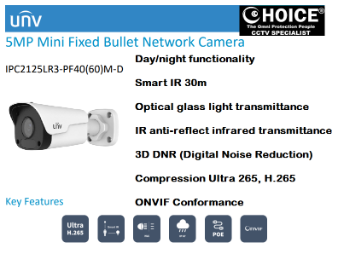 UNV IP Camera IPC2125LR3-PF40M-D 5MP Bullet IP67 Outdoor Night Vision 30m Security System Supplier CCTV Camera Singapore