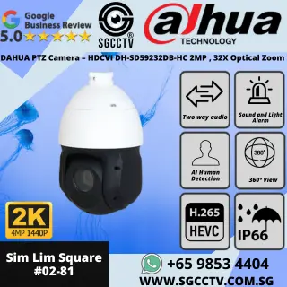 DAHUA PTZ Camera HDCVI DH-SD59232DB-HC 2MP 32X ZOOM H.265+ Starlight PTZ Pan Tilt Zoom IP66 Security CCTV Camera Singapore