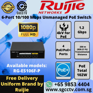 RUIJIE Wi-Fi 6 Indoor Access Point RG‑AP820‑L-V2 Dual-Radio High Speed Wireless Access OFDMA AI Optimization Repair Replce Singapore HZ 15 Ruijie 6-Port Switch RG-ES106F-P Switch 10/100 Mbps Unmanaged PoE Switch PoE Auto Recovery 4 PoE+ Ports CCTV SWITCH SINGAPORE POE Switch Repair NEW
