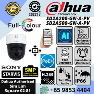 Dahua AI Camera SD2A200 GN A PV SD2A500 GN A PV Full Colour Sony Starvis IP66 2 Way Audio Human Detection Tripwire Intrusion Deterrence Sound Light Alarm CCTV Singapore CCTV Camera Singapore