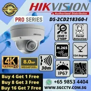 HIKVISION 4K 8MP DS2CD2183G0 Pro Series IP POE Dome Camera iVMS 4200 Hik Connect Hik Central Face Detection H.265 IR 30m Weatherproof IP67 CCTV Singapore CCTV Camera Singapore