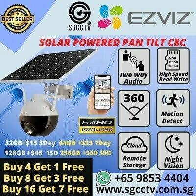 Solar Powered CCTV EZVIZ C8C 2MP Pan Tilt Cloud Storage Active Defense AI Powered Colour Night Vision Solar Monitoring Surveillance Camera Rechargeable Waterproof IP Cam CCTV Singapore CCTV Camera Singapore