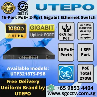 UTP 24Port Switch UTP7224E-POE-L2 24×PoE+ Ports 2xRJ45 Ports 2xSFP Port CCTV SWITCH SINGAPORE POE Switch Repair NEW 4 UTP UTEPO SWITCH 16Port UTP3218TS-PSB CCTV SWITCH REPAIR REPLACE UPGRADE Gigabit POE Injector Singapore Solution for SMB