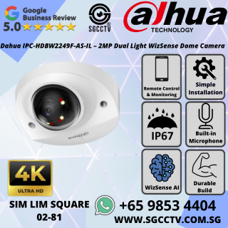 DAHUA LIFT Dome Camera IPC-HDBW2249F-AS-IL Dual Light WizSense 256GB Storage POE IP67 MIC IR 30m Security System Installation 1 DAHUA LIFT Dome Camera IPC-HDBW2249F-AS-IL Dual Light WizSense 256GB Storage POE IP67 MIC IR 30m Security System Installation