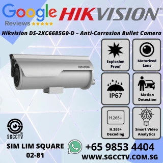 HIKVISION Bullet Anti-Corrosion DS-2XC6685G0-D Motorized Varifocal IP67 Stainless Steel Bracket DS-1701ZJ-AC1-OS CCTV Camera Singapore