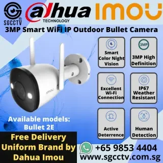 IMOU DAHUA WiFi Camera Bullet 2E CCTV Camera for Business CCTV Office Camera Price CCTV Security Cameras Singapore Repair Replace