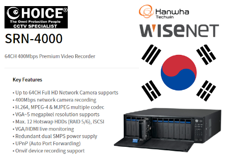 Hanwha Wisenet NVR 64CH SRN-4000 Network Video Recorder Repair Samsung CCTV Camera Repair Singapore CTC SWITCH NEW