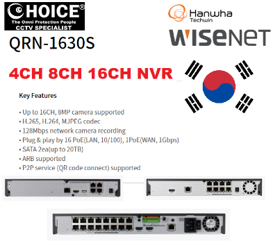 Hanwha Wisenet NVR QRN-430S QRN-830S QRN-1630S 4CH 8CH 16CH Network Video Recorder Samsung CCTV Camera Repair Singapore