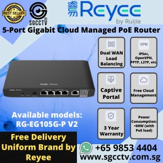 Reyee Cloud Managed PoE Router RG-EG105G-P V2 5xGigabit Port CCTV ROUTER SINGAPORE Router Repair Replace NEW