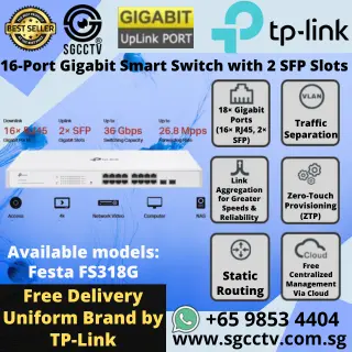 TP-LINK 16-Port Gigabit Switch 2-SFP FS318G Cheapest WIFI Router Access Point High Speed Switch Singapore Router Access Point Repair NEW