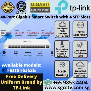 TP-LINK 48-Port Gigabit Switch 4-SFP FS352G Cheapest WIFI Router Access Point High Speed Switch Singapore Router Access Point Repair NEW