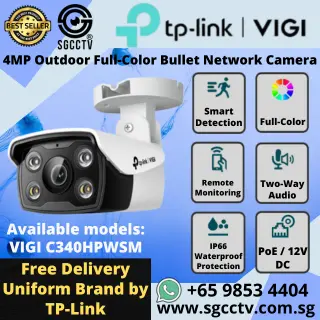 TP-LINK Outdoor Bullet Network Camera C340HPWSM 4MP Smart Detection IP66 CCTV Security Cameras Singapore Repair Replace NEW
