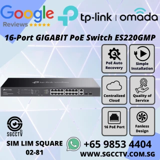 TP-Link 16-Port PoE Switch ES220GMP GIGABIT SFP 250W Centralized Cloud Management PoE Auto Recovery Best Repair Replace Singapore HZ