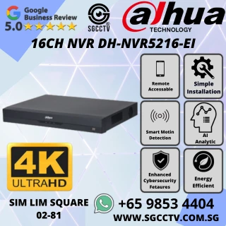 Dahua 16 CH DH-NVR5216-EI AI NVR 4K output face recognition remote viewing H265+ 32MP CCTV Camera Sim Lim Square Singapore YC