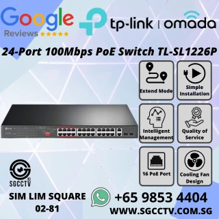 TP-Link 24-Port PoE Switch TL-SL1226P 100Mbps 250m Extend Mode Priority Mode QoS GIGABIT SFP 250W Best Repair Replace Singapore HZ