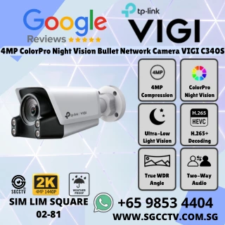 TP-Link 4MP ColorPro Vision VIGI C340S UL Night Vision Dual Classification True WDR Two-Way Audio IP67 H.265+ Repair Replace Singapore HZ