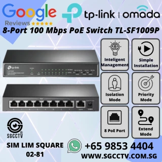 TP-Link 8-Port PoE Switch TL-SF1009P 100Mbps Extend Mode 250m Priority Mode Inteligent Power Management 65W Repair Replace Singapore HZ