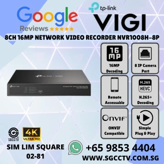 TP-Link 8CH PoE NVR VIGI NVR1008H-8P 4K HDMI 16MP H.265+ ONVIF Compatible Two-Way Audio Plug-and-Play Repair Replace Singapore HZ