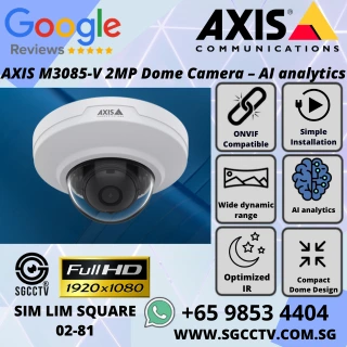 AXIS M3085-V 2MP Dome Camera – AI analytics WDR IK10-rated compact indoor design Smart surveillance Repair replace Singapore